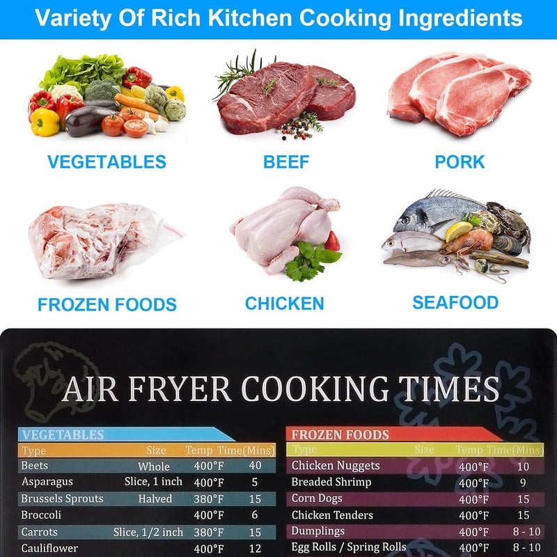 Seropy Air Fryer Cheat Sheet Magnetic Air Fryer Cooking Times Chart Magnet Cheat Sheet Set Air Fryer Accessories Cook Book Recipe Card Meat Temp Guide for Airfryer Oven Cooking Pot Kitchen Appliances 2 Pack - Image 4